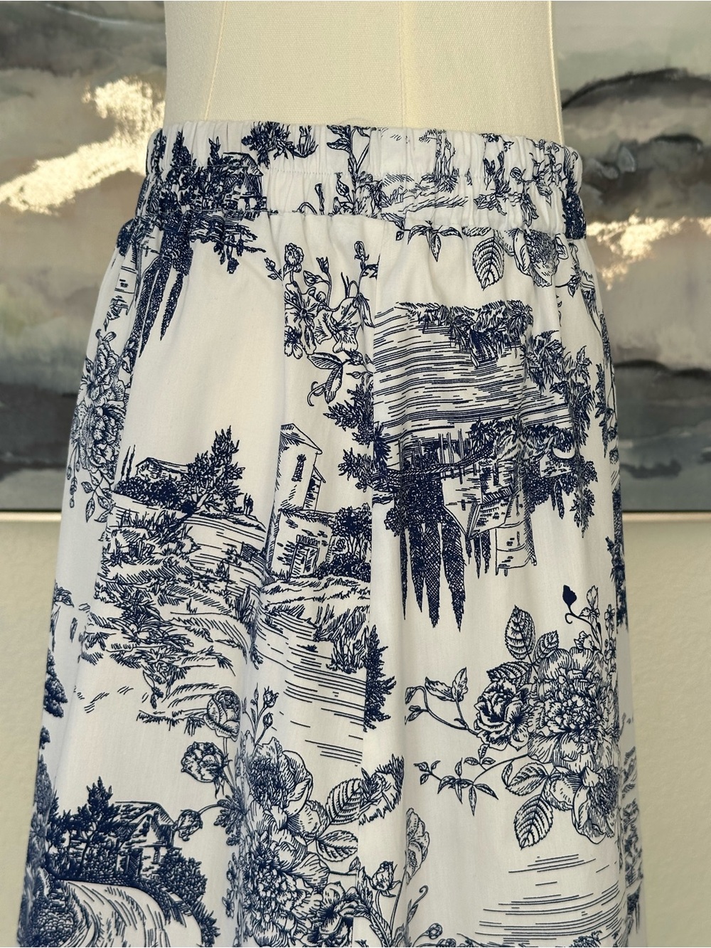 Harlow & Rose Romantic Toile Print Blue - White Maxi Skirt Cottagecore Size: S - Picture 6 of 16